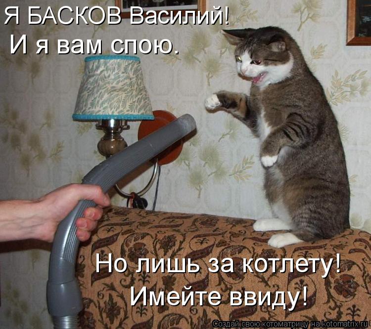Котоматрица: Я БАСКОВ Василий! И я вам спою. Но лишь за котлету! Имейте ввиду!