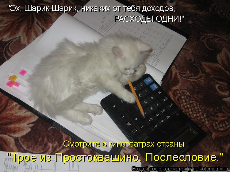 "Эх, Шарик-Шарик, никаких от тебя доходов, РАСХОДЫ ОДНИ!" Смотрите в кинотеатрах страны "Трое из Прос... Котоматрица: "Эх, Шарик-Шарик, никаких от тебя доходов, РАСХОДЫ ОДНИ!" Смотрите в кинотеатрах страны "Трое из Простоквашино. Послесловие."