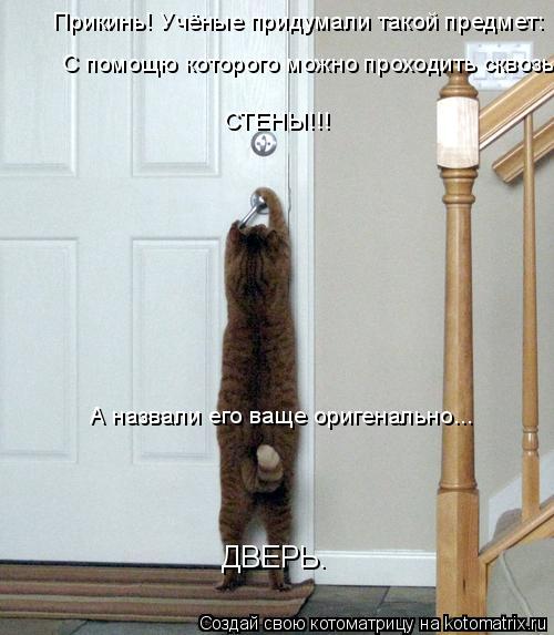Котоматрица: Прикинь! Учёные придумали такой предмет: С помощю которого можно проходить сквозь СТЕНЫ!!! А назвали его ваще оригенально... ДВЕРЬ.