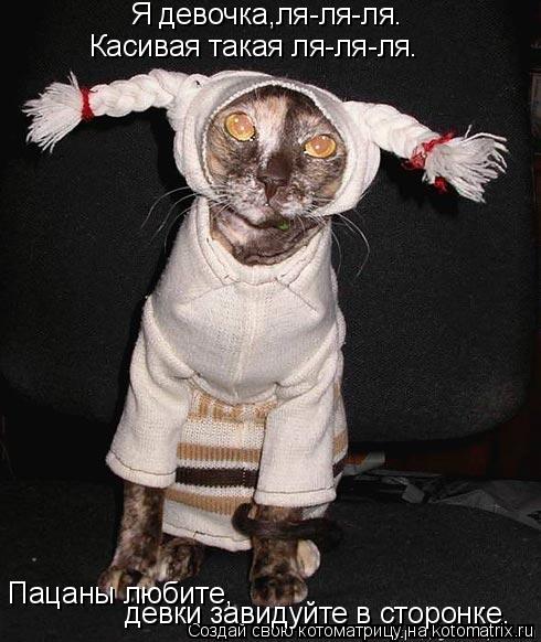 Котоматрица: Я девочка,ля-ля-ля. Касивая такая ля-ля-ля. Пацаны любите, девки завидуйте в сторонке.
