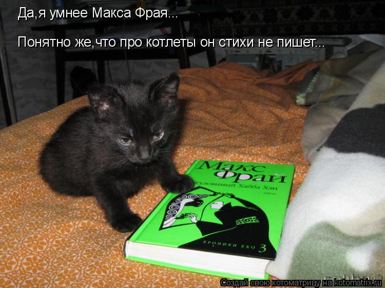 Котоматрица: Да,я умнее Макса Фрая... Понятно же,что про котлеты он стихи не пишет...