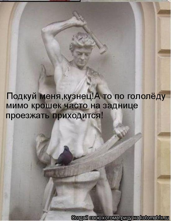 Котоматрица: Подкуй меня,кузнец!А то по гололёду мимо крошек часто на заднице  проезжать приходится!