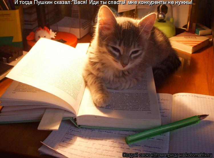 И тогда Пушкин сказал:"Вася! Иди ты спасть! мне конкуренты не нужны!... Котоматрица: И тогда Пушкин сказал:"Вася! Иди ты спасть! мне конкуренты не нужны!