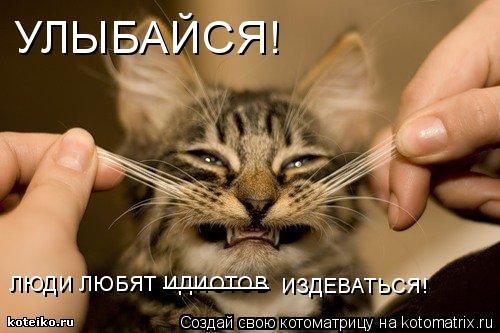 УЛЫБАЙСЯ! ЛЮДИ ЛЮБЯТ ИДИОТОВ _________ ИЗДЕВАТЬСЯ!... Котоматрица: УЛЫБАЙСЯ! ЛЮДИ ЛЮБЯТ ИДИОТОВ _________ ИЗДЕВАТЬСЯ!