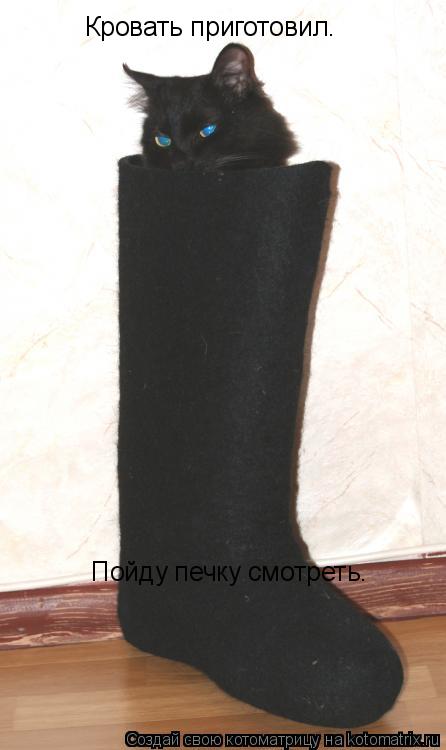 Котоматрица: Кровать приготовил. Пойду печку смотреть.