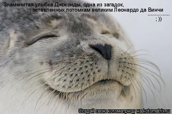Котоматрица: Знаменитая улыбка Джоконды, одна из загадок,  оставленных потомкам великим Леонардо да Винчи ............... ; ))