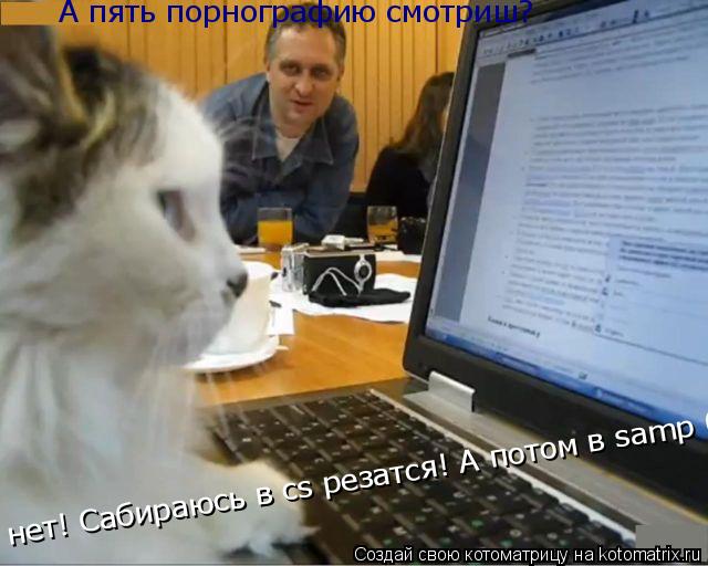 Котоматрица: А пять порнографию смотриш? нет! Сабираюсь в cs резатся! А потом в samp 0.3a!