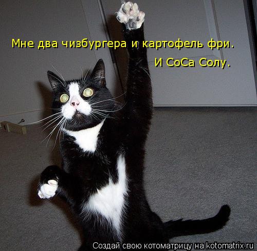 Котоматрица: Мне два чизбургера и картофель фри. И CoCa Coлу.