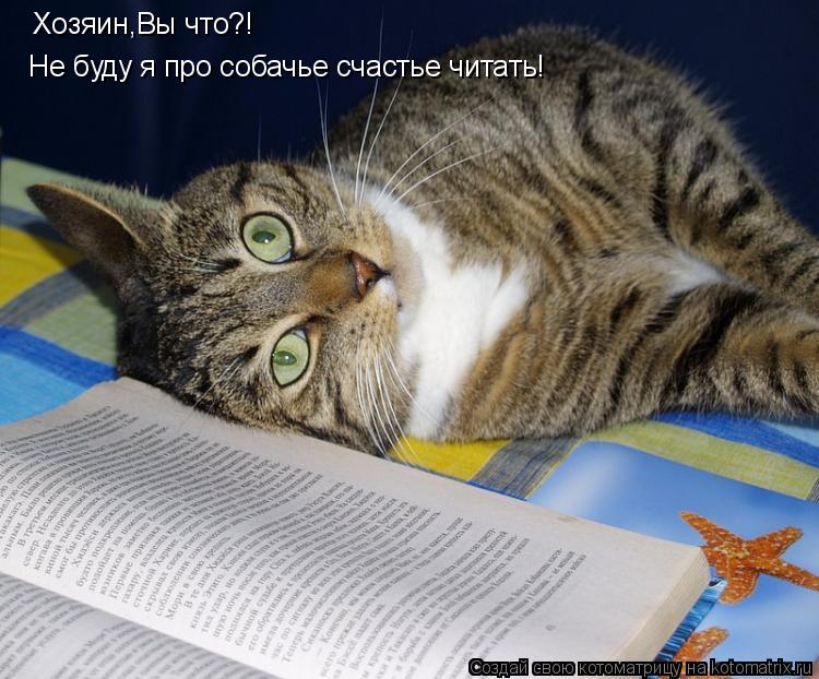 Котоматрица: Хозяин,Вы что?! Не буду я про собачье счастье читать!