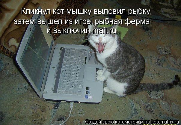 Кликнул кот мышку выловил рыбку, затем вышел из игры рыбная ферма и выключил mail.ru... Котоматрица: Кликнул кот мышку выловил рыбку, затем вышел из игры рыбная ферма и выключил mail.ru