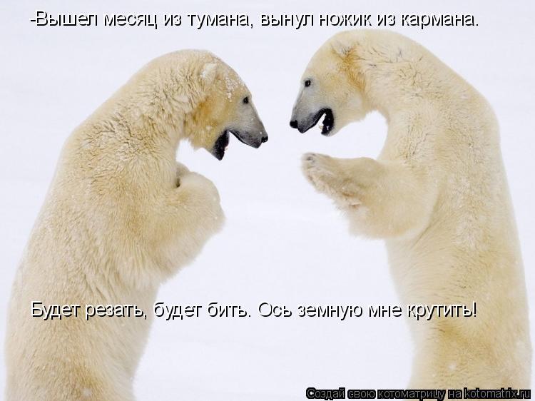 -Вышел месяц из тумана, вынул ножик из кармана. Будет резать, будет бить. Ось земную мне крутить!... Котоматрица: -Вышел месяц из тумана, вынул ножик из кармана. Будет резать, будет бить. Ось земную мне крутить!