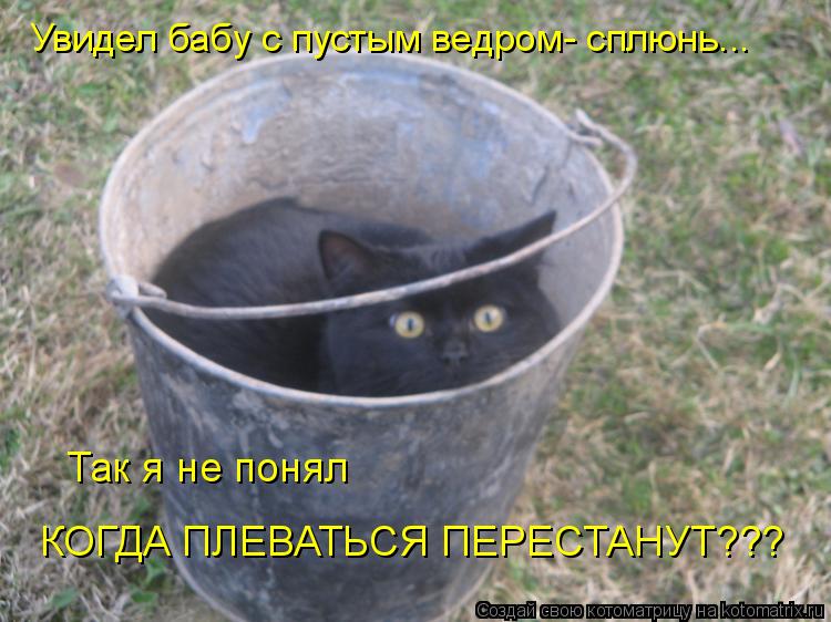 Котоматрица: Увидел бабу с пустым ведром- сплюнь... Так я не понял КОГДА ПЛЕВАТЬСЯ ПЕРЕСТАНУТ???