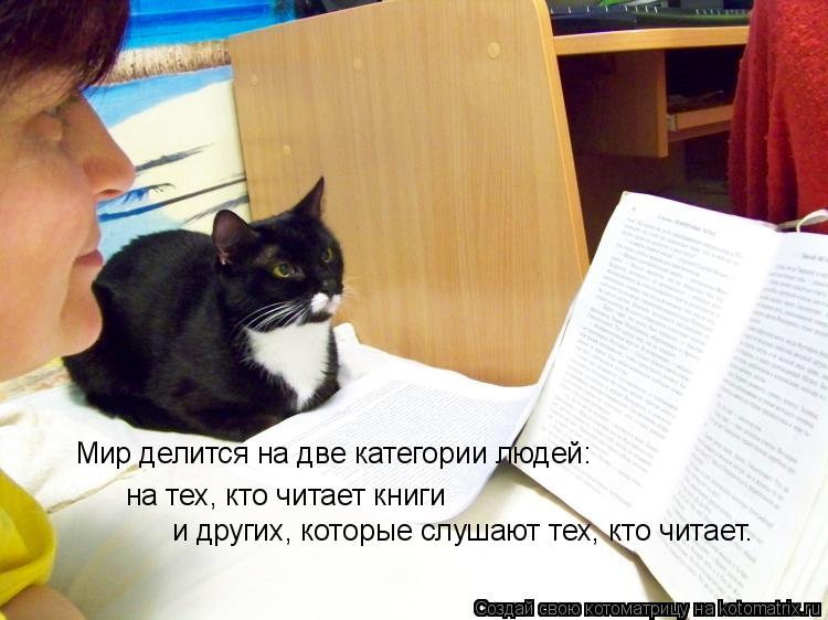 Котоматрица: Мир делится на две категории людей:  на тех, кто читает книги  и других, которые слушают тех, кто читает.