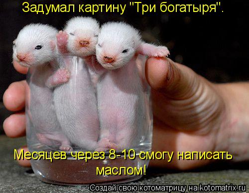 Котоматрица: Задумал картину "Три богатыря".  Месяцев через 8-10 смогу написать   маслом!