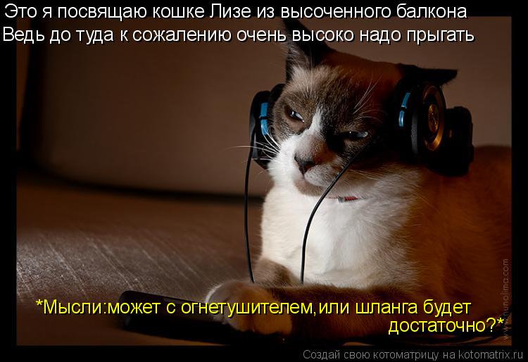 Это я посвящаю кошке Лизе из высоченного балкона Ведь до туда к сожалению очень высоко надо прыгать *... Котоматрица: Это я посвящаю кошке Лизе из высоченного балкона Ведь до туда к сожалению очень высоко надо прыгать *Мысли:может с огнетушителем,или шланга
