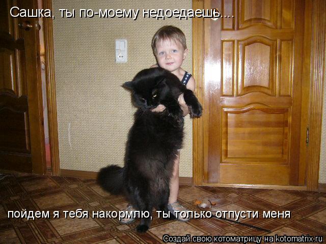 Сашка, ты по-моему недоедаешь.... пойдем я тебя накормлю, ты только отпусти меня... Котоматрица: Сашка, ты по-моему недоедаешь.... пойдем я тебя накормлю, ты только отпусти меня