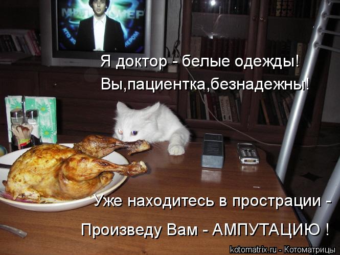 Я доктор - белые одежды! Вы,пациентка,безнадежны! Уже находитесь в прострации - Произведу Вам - АМПУТ... Котоматрица: Я доктор - белые одежды! Вы,пациентка,безнадежны! Уже находитесь в прострации - Произведу Вам - АМПУТАЦИЮ !