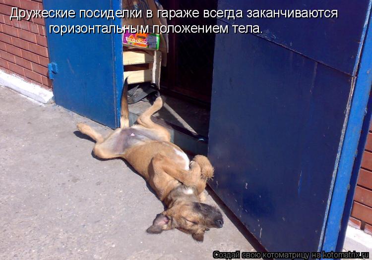 Дружеские посиделки в гараже всегда заканчиваются горизонтальным положением тела.... Котоматрица: Дружеские посиделки в гараже всегда заканчиваются горизонтальным положением тела.