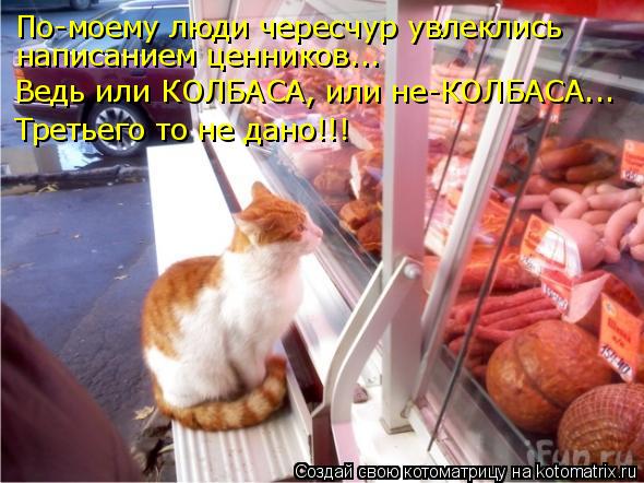 Котоматрица: По-моему люди чересчур увлеклись написанием ценников... Ведь или КОЛБАСА, или не-КОЛБАСА... Третьего то не дано!!!