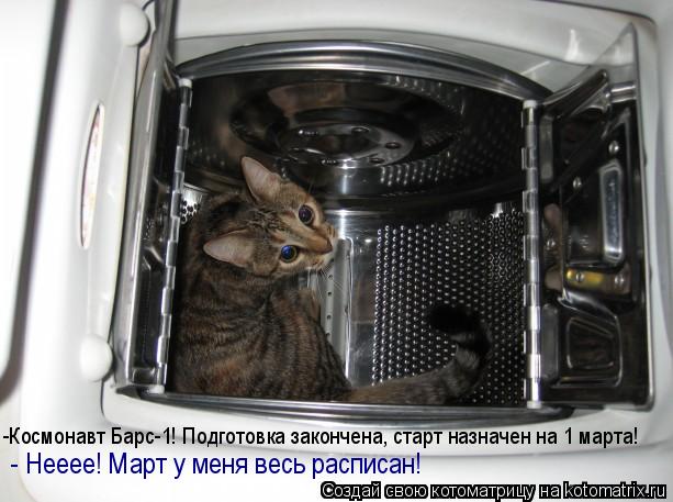 Котоматрица: -Космонавт Барс-1! Подготовка закончена, старт назначен на 1 марта! - Нееее! Март у меня весь расписан!