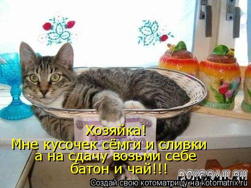Мне кусочек сёмги и сливки а на сдачу возьми себе батон и чай!!! Хозяйка!... Котоматрица: Мне кусочек сёмги и сливки а на сдачу возьми себе батон и чай!!! Хозяйка!