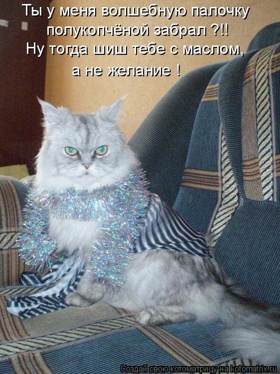 Ты у меня волшебную палочку полукопчёной забрал ?!! Ну тогда шиш тебе с маслом, а не желание !... Котоматрица: Ты у меня волшебную палочку полукопчёной забрал ?!! Ну тогда шиш тебе с маслом, а не желание !
