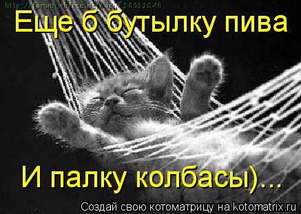 Еще б бутылку пива И палку колбасы)...... Котоматрица: Еще б бутылку пива И палку колбасы)...