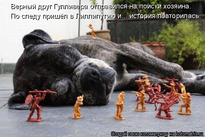 Верный друг Гулливера отправился на поиски хозяина. По следу пришёл в Лиллипутию и... история повтори... Котоматрица: Верный друг Гулливера отправился на поиски хозяина. По следу пришёл в Лиллипутию и... история повторилась.