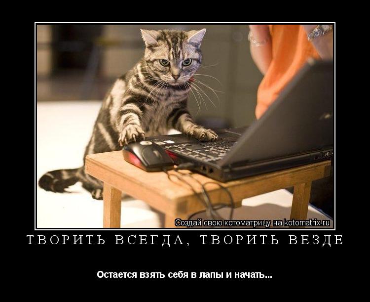 Творить всегда, творить везде Остается взять себя в лапы и начать...... Котоматрица: Творить всегда, творить везде Остается взять себя в лапы и начать...