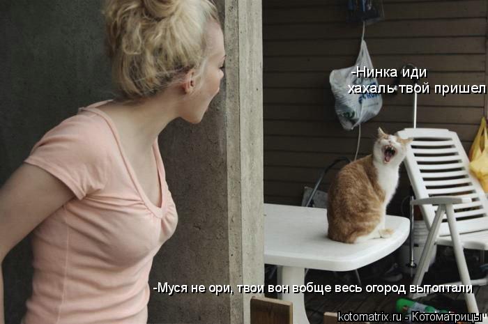 -Нинка иди хахаль твой пришел -Муся не ори, твои вон вобще весь огород вытоптали... Котоматрица: -Нинка иди хахаль твой пришел -Муся не ори, твои вон вобще весь огород вытоптали
