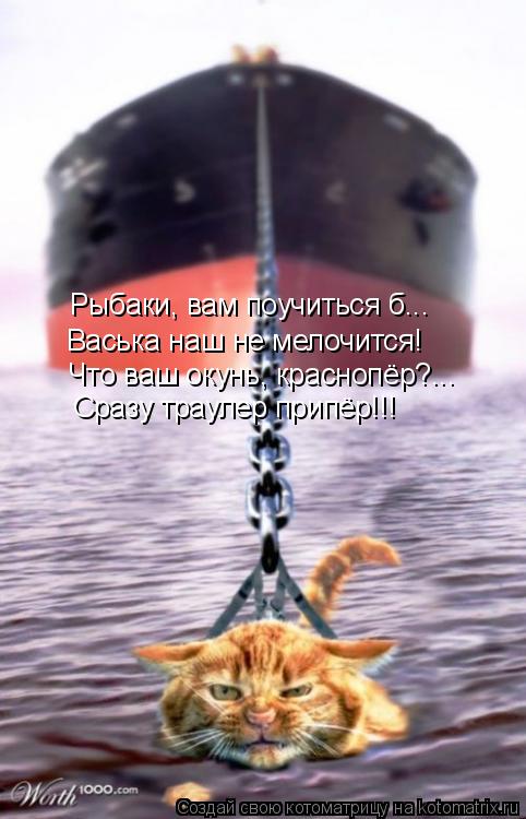 Рыбаки, вам поучиться б... Васька наш не мелочитс Васька наш не мелочится! Что ваш окунь, краснопёр?.... Котоматрица: Рыбаки, вам поучиться б... Васька наш не мелочитс Васька наш не мелочится! Что ваш окунь, краснопёр?... Сразу траулер припёр!!!