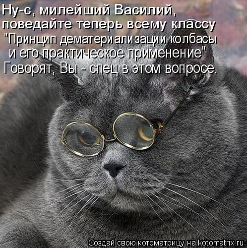 Ну-с, милейший Василий, поведайте теперь всему классу "Принцип дематериализации колбасы и его практич... Котоматрица: Ну-с, милейший Василий, поведайте теперь всему классу "Принцип дематериализации колбасы и его практическое применение" Говорят, Вы - спец в
