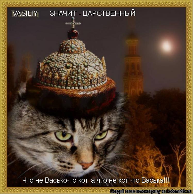 ЗНАЧИТ - ЦАРСТВЕННЫЙ VASILIY Что не Васько-то кот, а что не кот -то Васька!!!... Котоматрица: ЗНАЧИТ - ЦАРСТВЕННЫЙ VASILIY Что не Васько-то кот, а что не кот -то Васька!!!