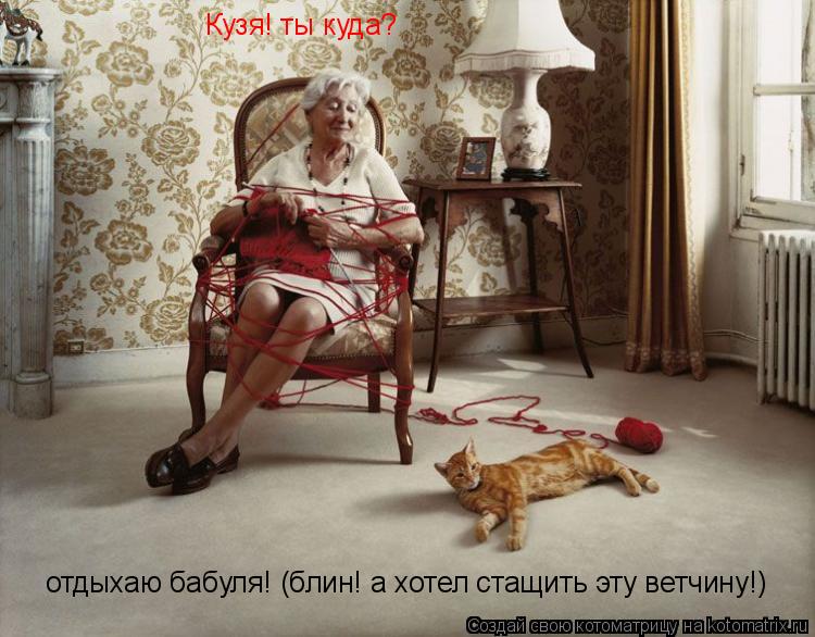 Котоматрица: Кузя! ты куда? отдыхаю бабуля! (блин! а хотел стащить эту ветчину!)