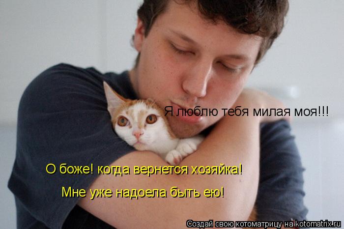 Котоматрица: Я люблю тебя милая моя!!! О боже! когда вернется хозяйка! Мне уже надоела быть ею!