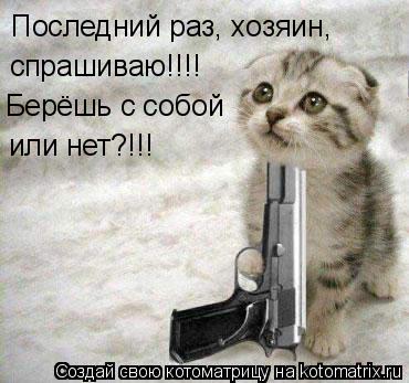 Котоматрица: Последний раз, хозяин,  спрашиваю!!!! Берёшь с собой  или нет?!!!