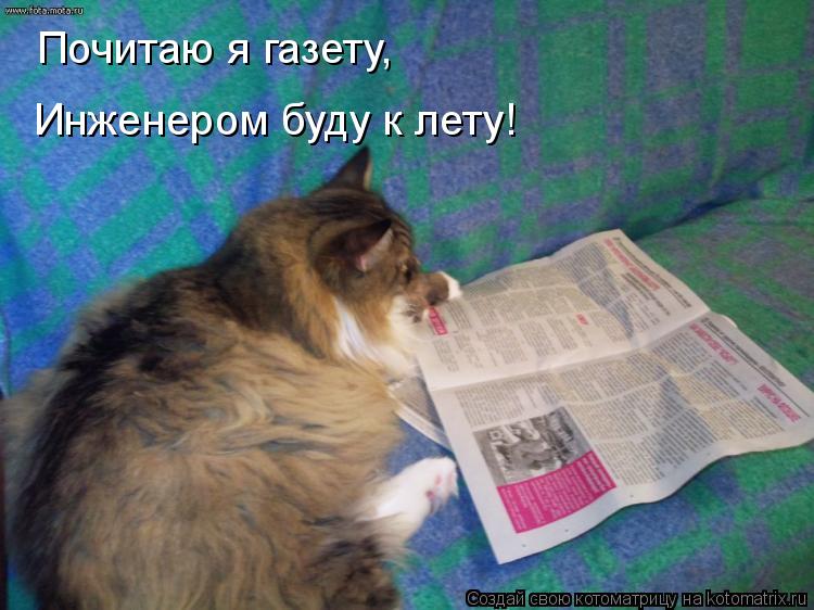 Почитаю я газету, Инженером буду к лету!... Котоматрица: Почитаю я газету, Инженером буду к лету!