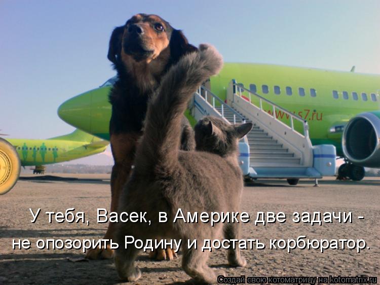 Котоматрица: У тебя, Васек, в Америке две задачи - не опозорить Родину и достать корбюратор.