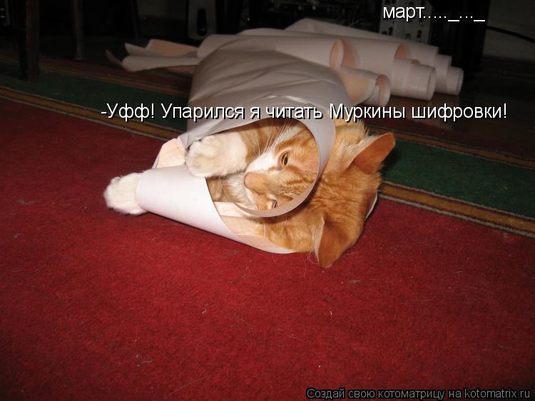 -Уфф! Упарился я читать Муркины шифровки! март....._..._... Котоматрица: -Уфф! Упарился я читать Муркины шифровки! март....._..._