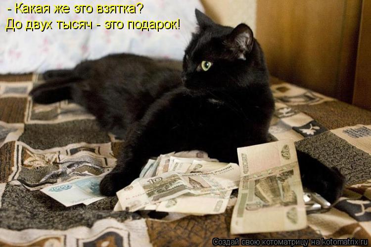 - Какая же это взятка? До двух тысяч - это подарок!... Котоматрица: - Какая же это взятка? До двух тысяч - это подарок!