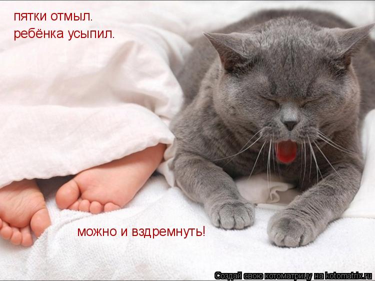 Котоматрица: пятки отмыл. ребёнка усыпил. можно и вздремнуть!