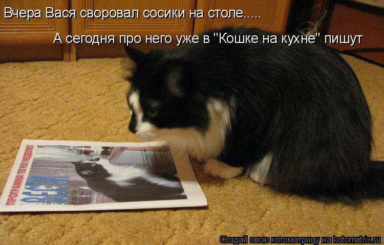 Вчера Вася своровал сосики на столе..... А сегодня про него уже в "Кошке на кухне" пишут... Котоматрица: Вчера Вася своровал сосики на столе..... А сегодня про него уже в "Кошке на кухне" пишут