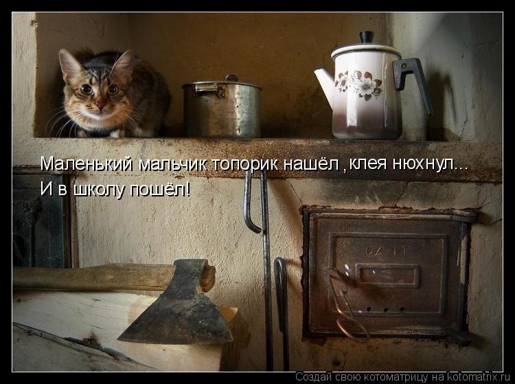 Котоматрица: Маленький мальчик топорик нашёл , клея нюхнул... И в школу пошёл!