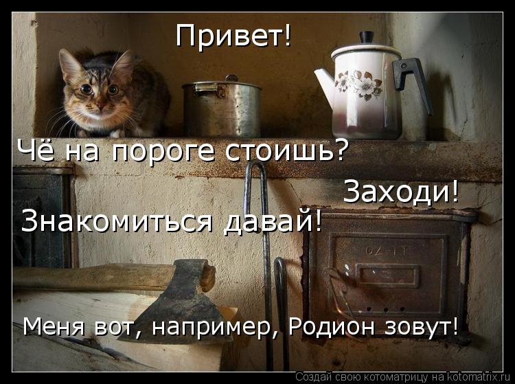 Котоматрица: Привет! Чё на пороге стоишь? Заходи! Знакомиться давай! Меня вот, например, Родион зовут!