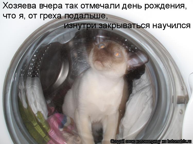 Хозяева вчера так отмечали день рождения, что я, от греха подальше, изнутри закрываться научился... Котоматрица: Хозяева вчера так отмечали день рождения, что я, от греха подальше, изнутри закрываться научился