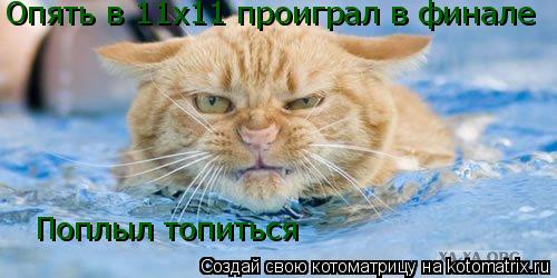 Опять в 11х11 проиграл в финале Поплыл топиться... Котоматрица: Опять в 11х11 проиграл в финале Поплыл топиться