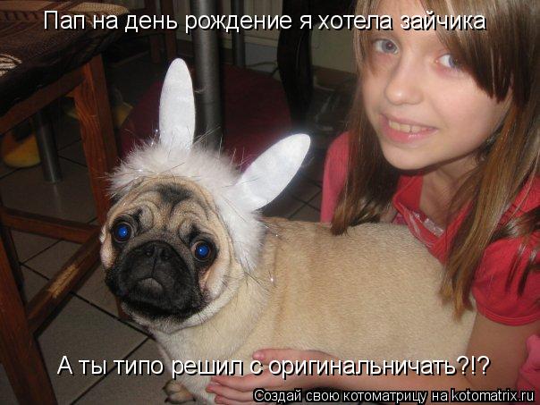 Котоматрица: Пап на день рождение я хотела зайчика А ты типо решил с оригинальничать?!?