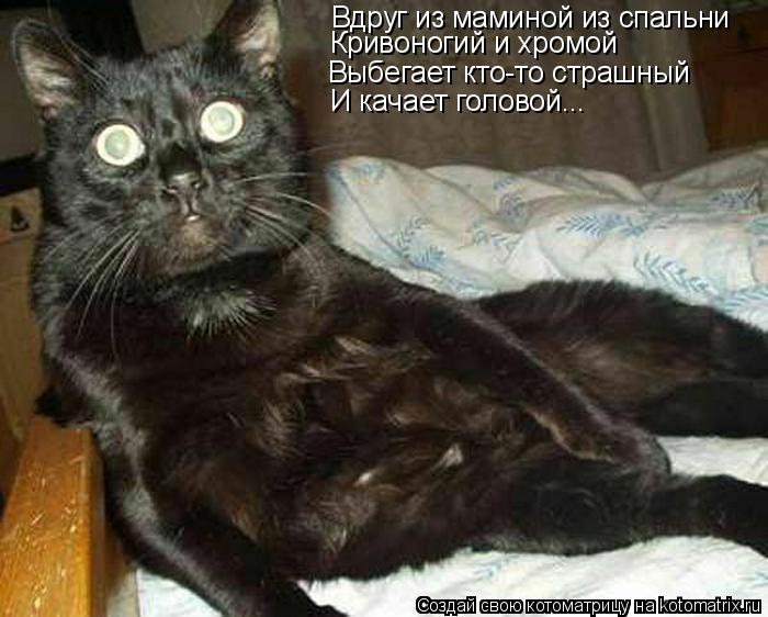 Вдруг из маминой из спальни Кривоногий и хромой Выбегает кто-то страшный И качает головой...... Котоматрица: Вдруг из маминой из спальни Кривоногий и хромой Выбегает кто-то страшный И качает головой...