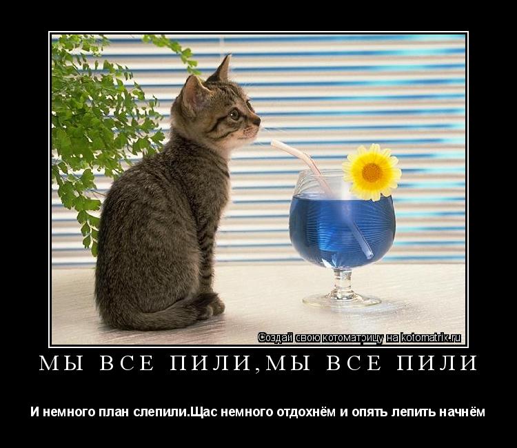 Мы всё пили,мы всё пили И немного план слепили.Щас немного отдохнём и опять лепить начнём... Котоматрица: Мы всё пили,мы всё пили И немного план слепили.Щас немного отдохнём и опять лепить начнём