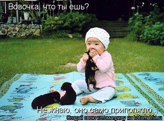 Вовочка, что ты ешь? Не жнаю, оно само приполжло...... Котоматрица: Вовочка, что ты ешь? Не жнаю, оно само приполжло...